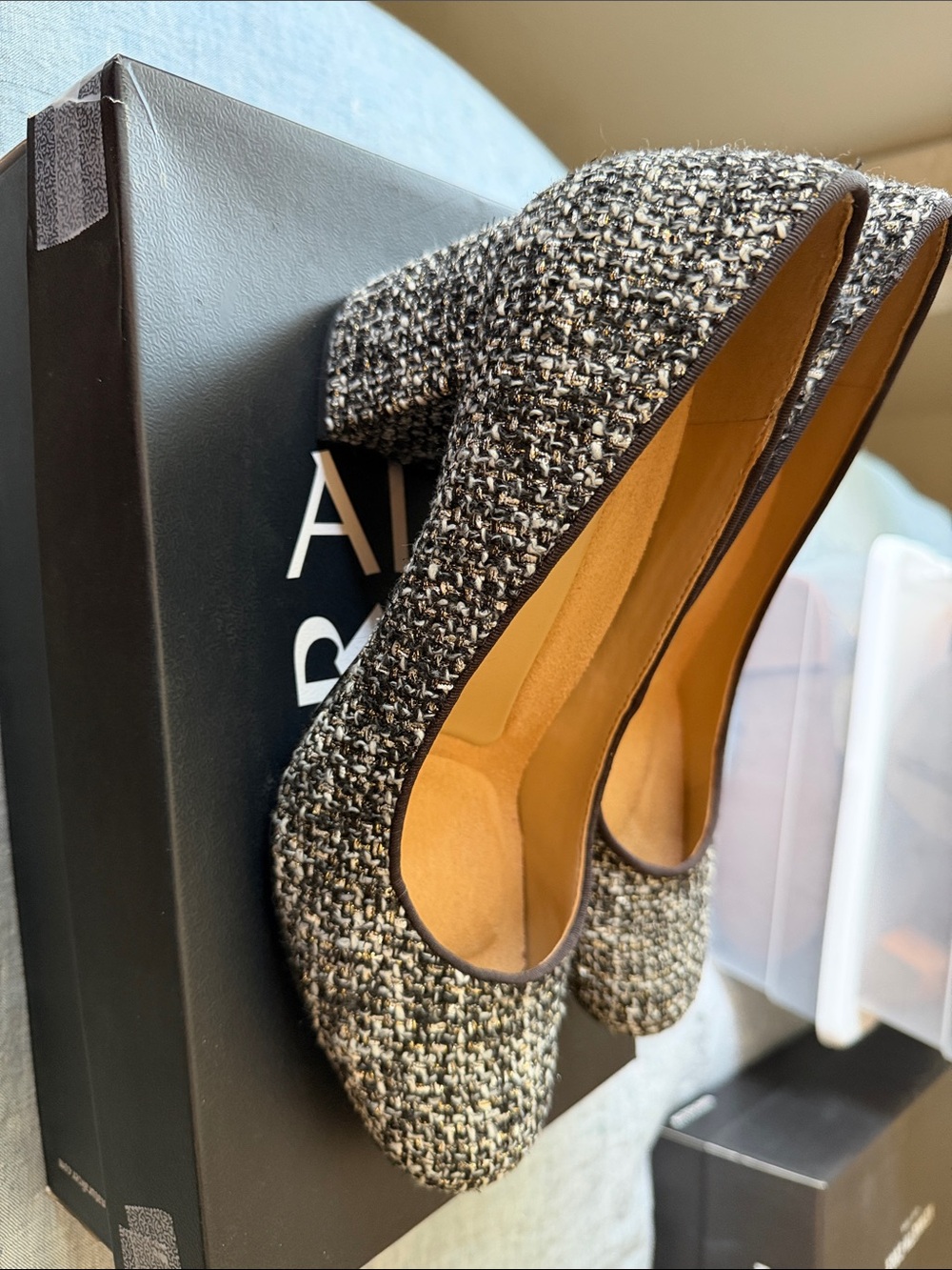 Naturalizer Black & White Tweed Block Heel Pumps